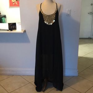 Flowy black embellished long boho dress